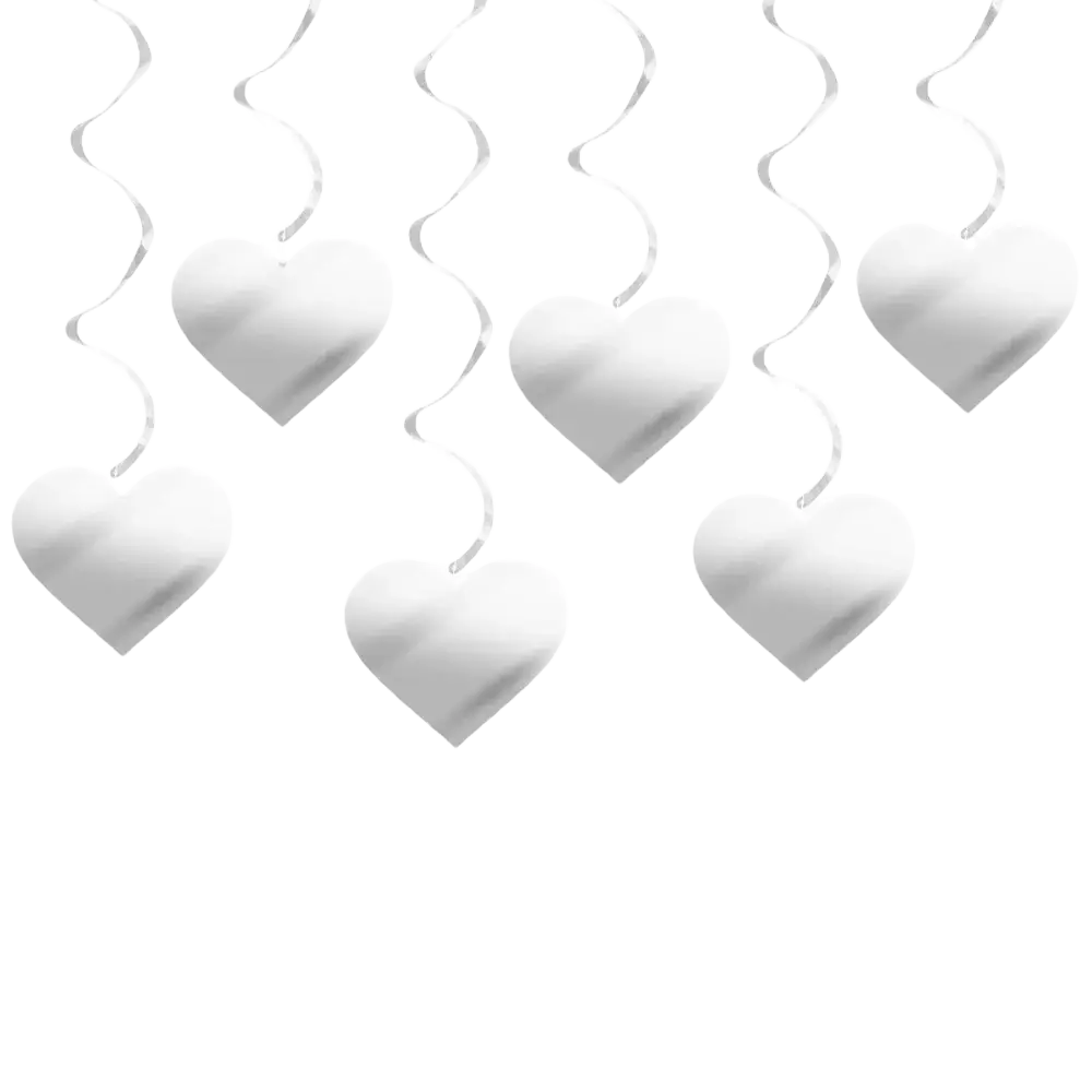 White heart-shaped hanging decorations with spiral ribbons for valentine party ceiling streamers decor