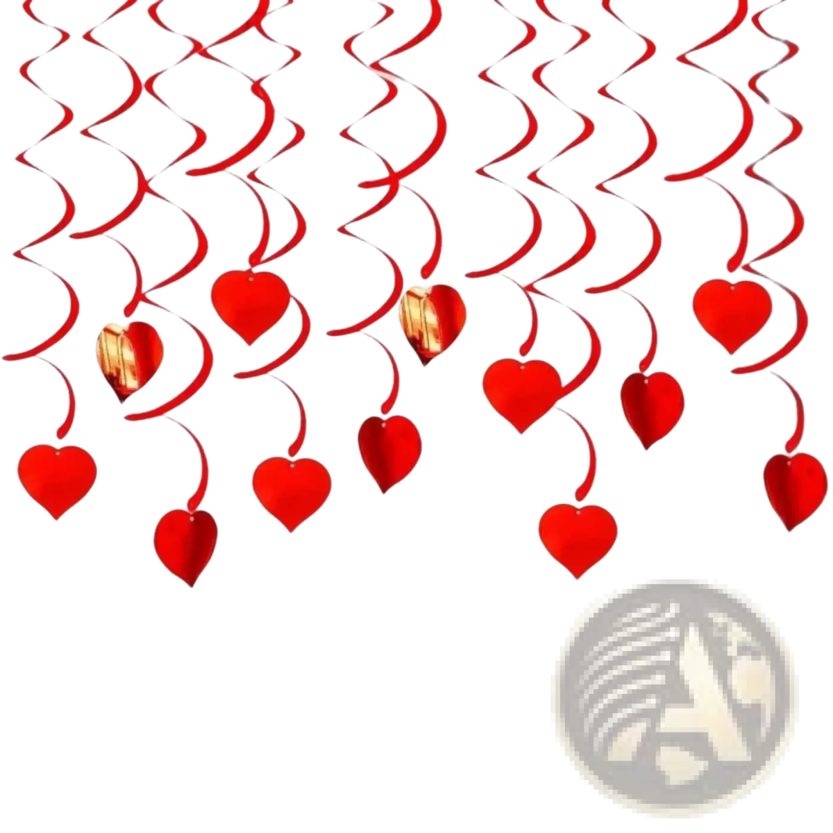 Red heart hanging curtain valentine party decor featuring heart-shaped decorations with swirling ribbons and metallic gold accents