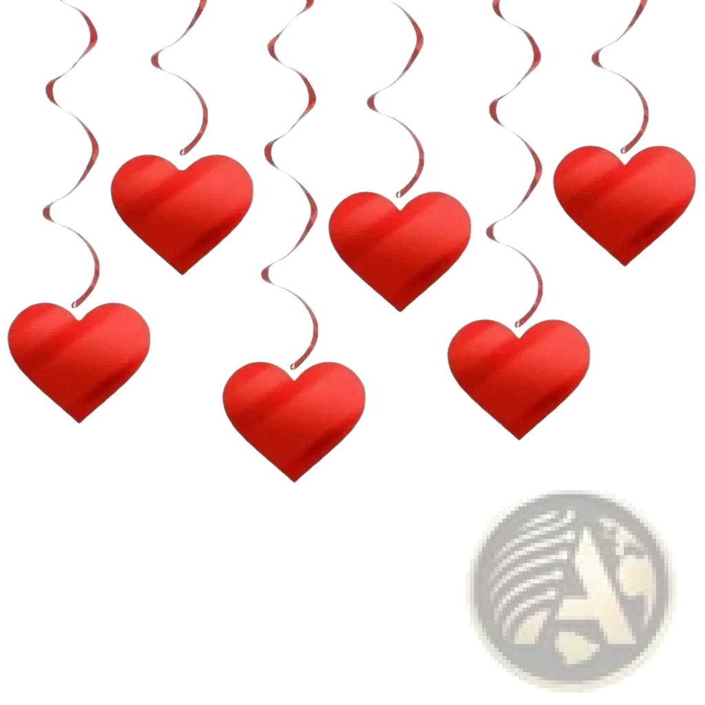 Red heart hanging curtain valentine party decor featuring red heart-shaped hanging decorations with spiral ribbons