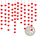 Red heart hanging garland with heart-shaped decorations in vertical strands for valentine party decor