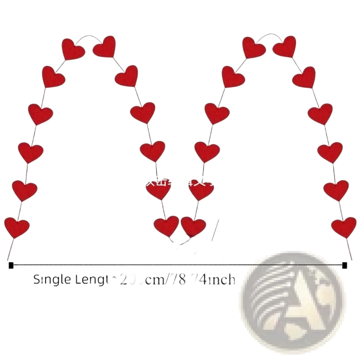 Red heart hanging garland 200cm long decorative valentine party decor with heart shaped red fabric elements