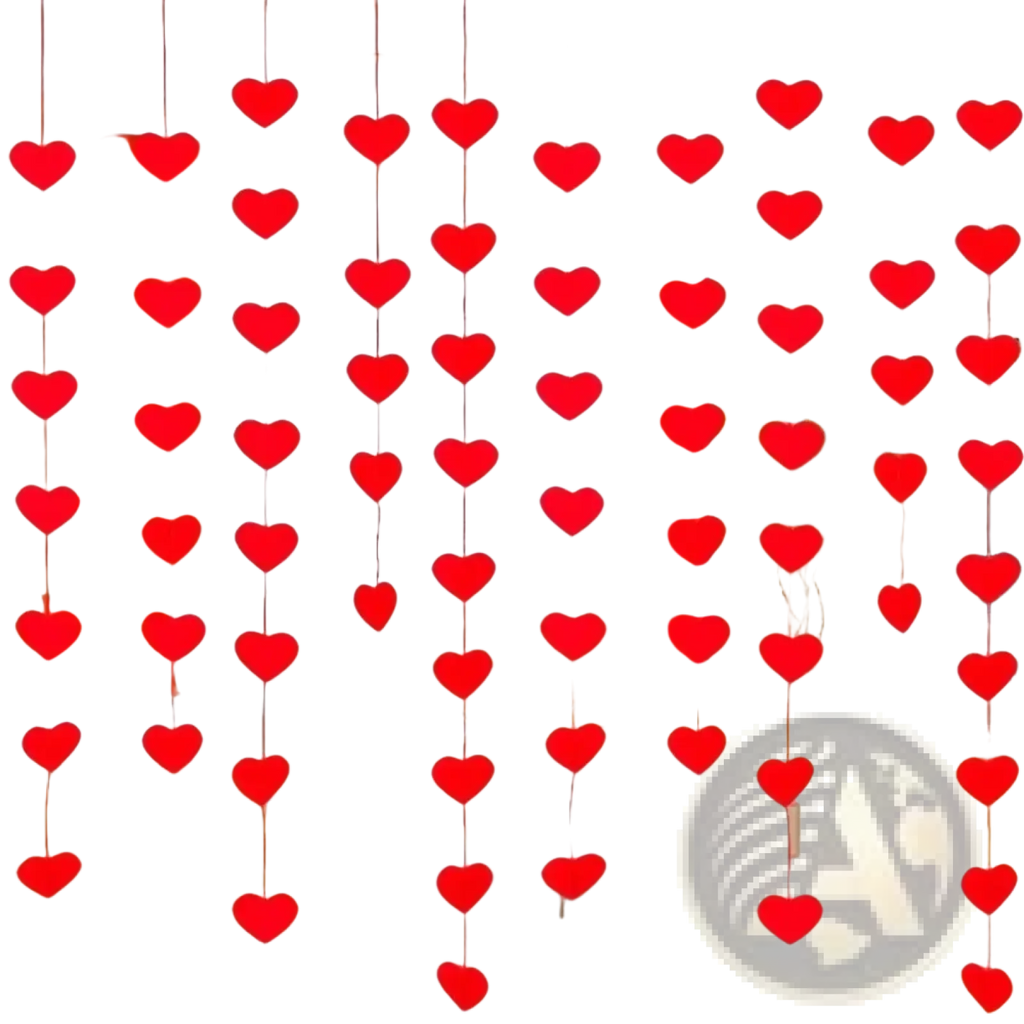 Red heart hanging garland decorative curtain featuring red heart-shaped accents ideal for valentine party decor