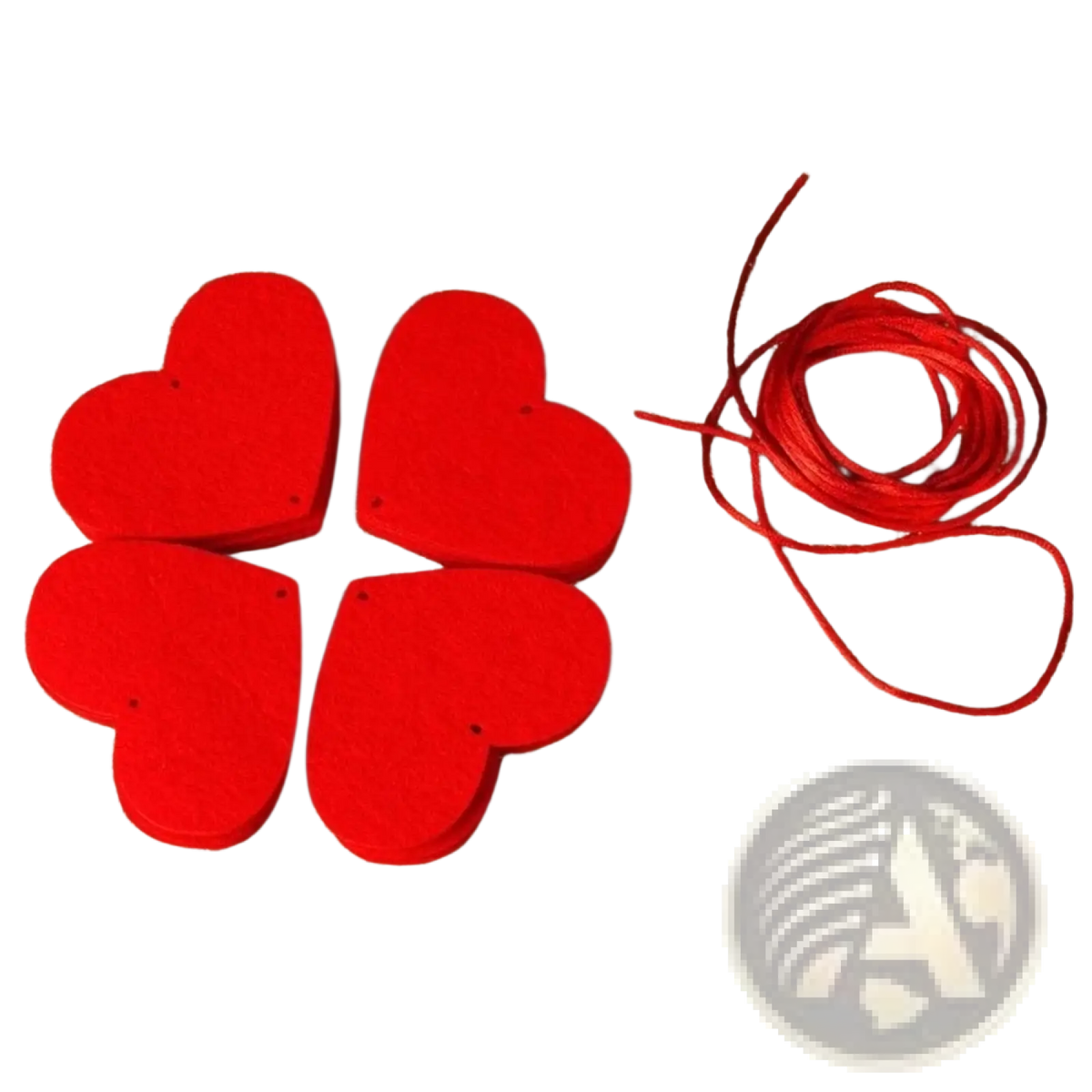 Red heart hanging garland featuring red felt heart cutouts arranged in a flower pattern with matching red cord for valentine decor