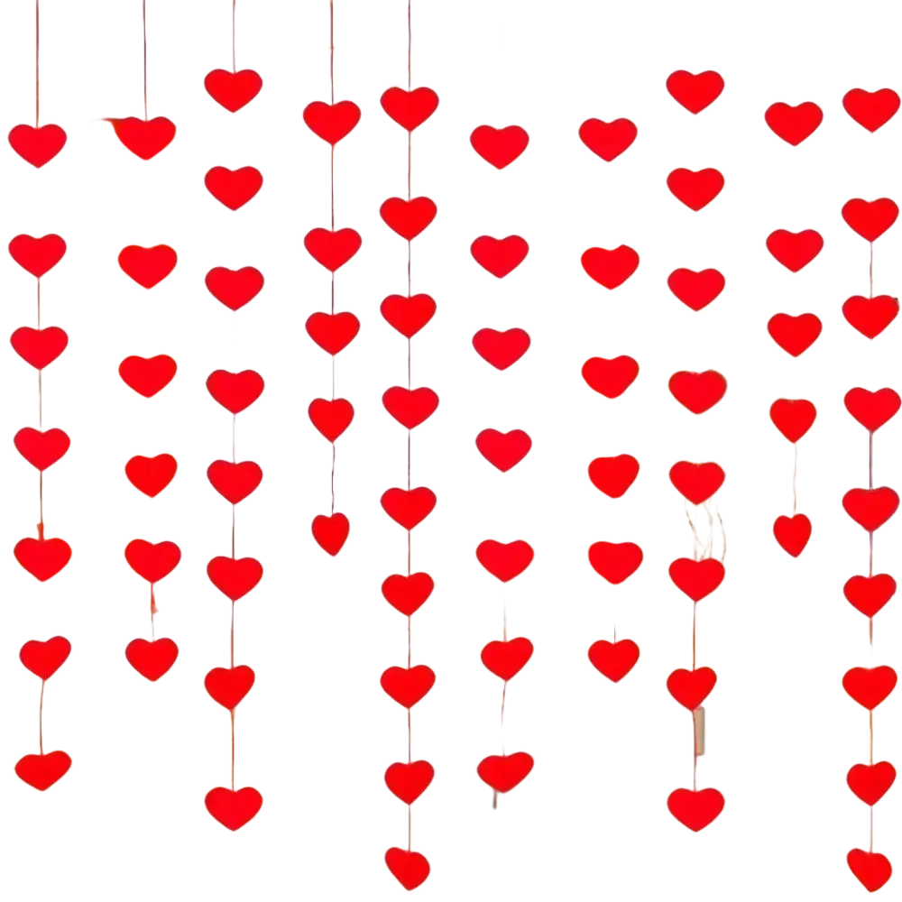 Red heart hanging garland decorative curtain featuring red heart-shaped accents ideal for valentine party decor