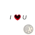 Red heart valentine greeting card with a shiny red heart embellishment between black letters i and u