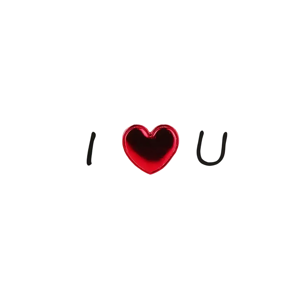 Red heart valentine greeting card with a shiny red heart embellishment between black letters i and u