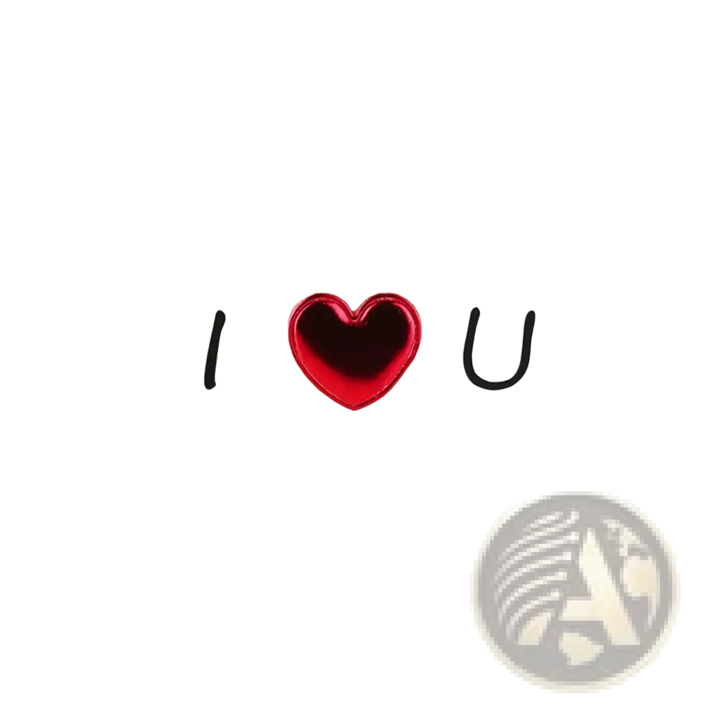 Red heart valentine greeting card featuring a shiny red heart embellishment between black i and u letters