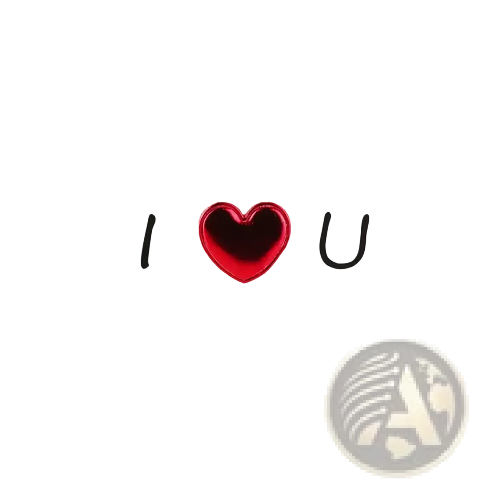 Red heart valentine greeting card featuring a shiny red heart embellishment between black i and u letters
