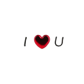Red heart valentine greeting card featuring a shiny red heart embellishment between black i and u letters