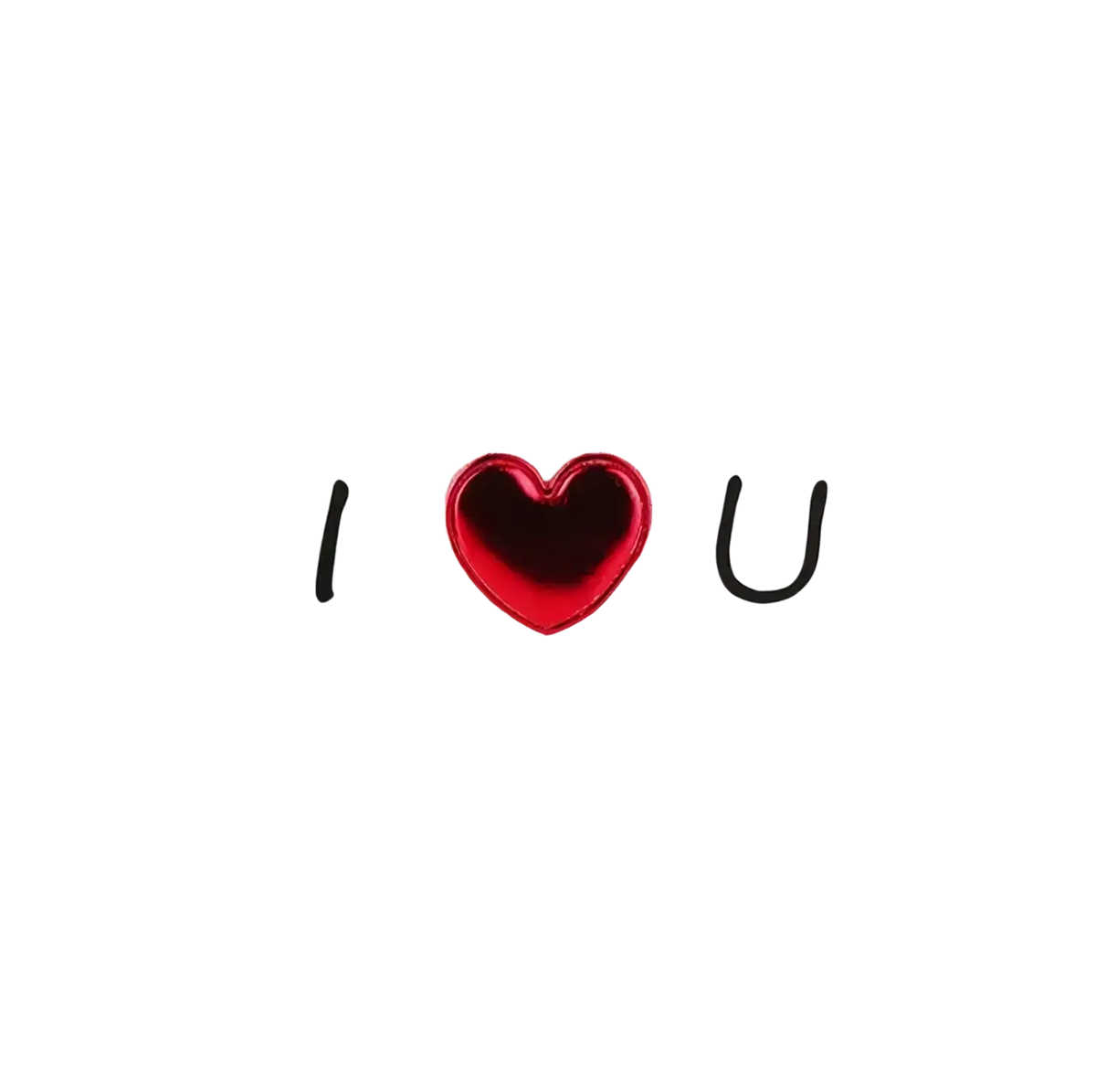 Red heart valentine greeting card featuring a shiny red heart embellishment between black i and u letters