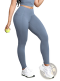Gray high-waisted leggings with a smooth form-fitting design ideal for workouts and active wear