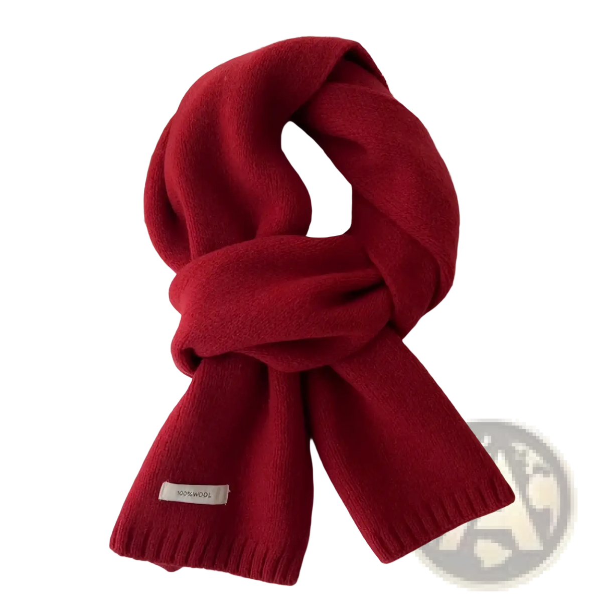 Red knitted winter scarf for men and women made of rich red 100 percent wool with a soft knitted texture and ribbed edges