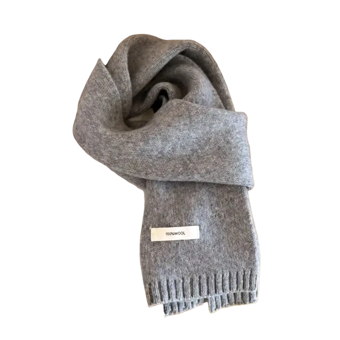 Red knitted winter scarf for men and women in soft heather gray with ribbed edge made of 100 percent wool