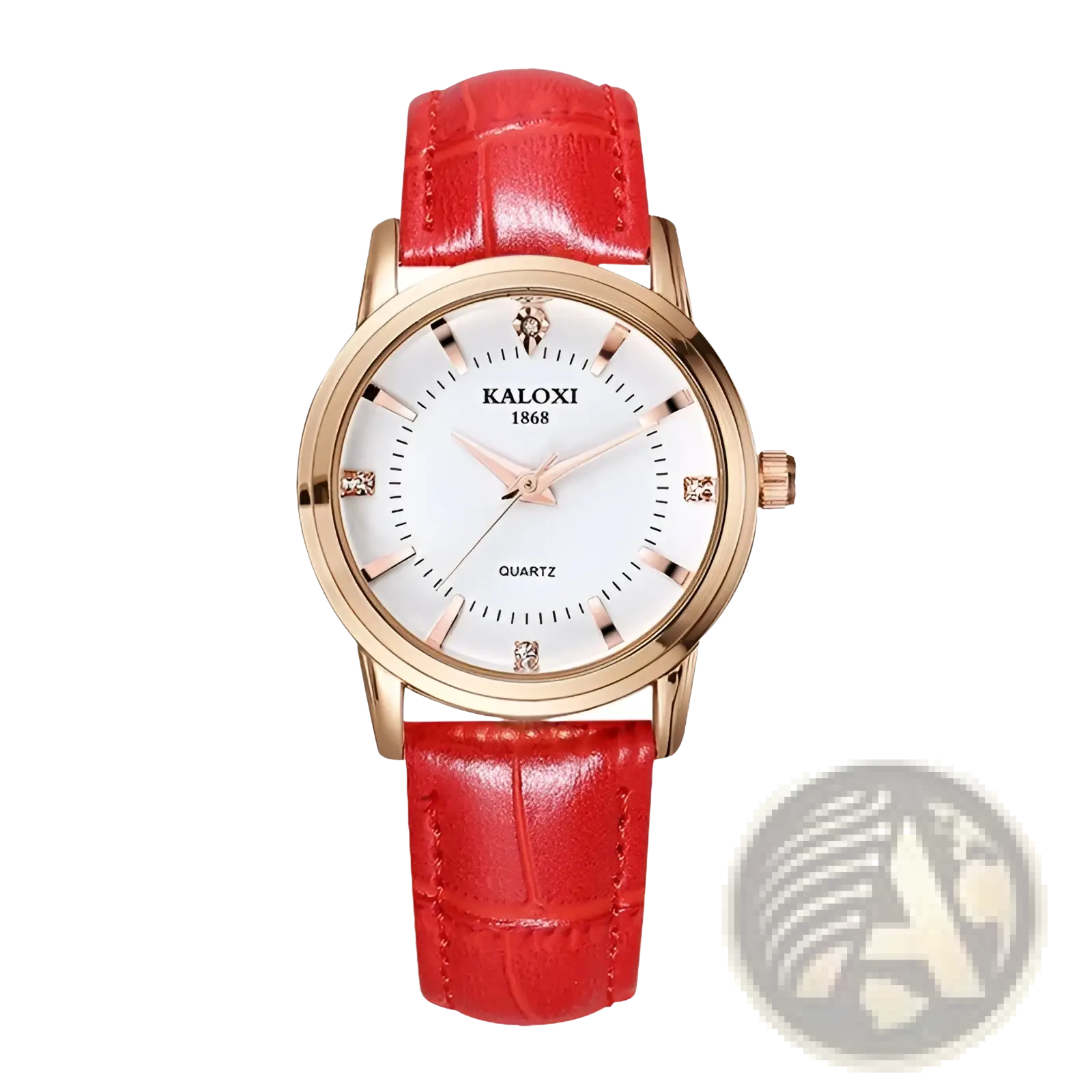 Red leather quartz women watch with a red crocodile-patterned strap rose gold case white dial and diamond hour markers