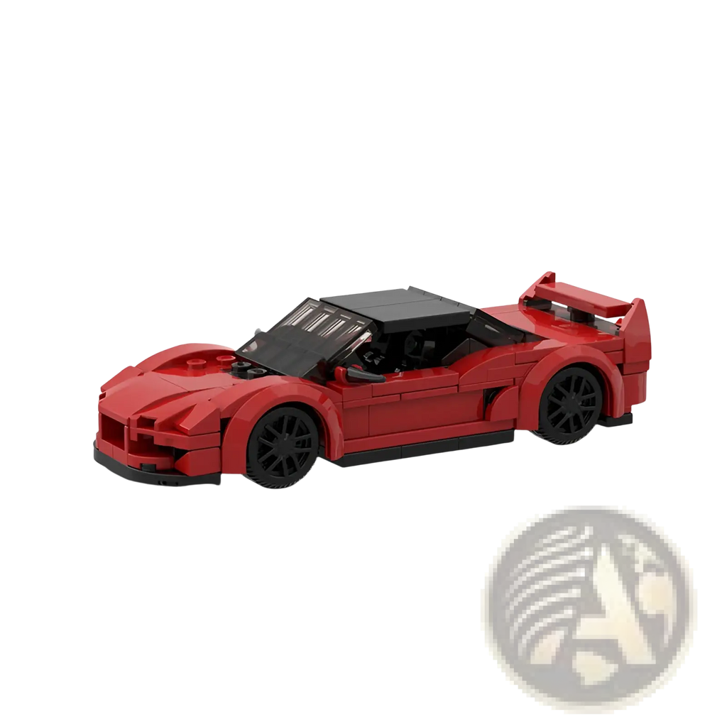 Red Lego Technic sports car building blocks toy featuring a red body with a black roof and wheels