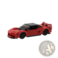 Red Lego Technic sports car building blocks toy featuring a red body with a black roof and wheels