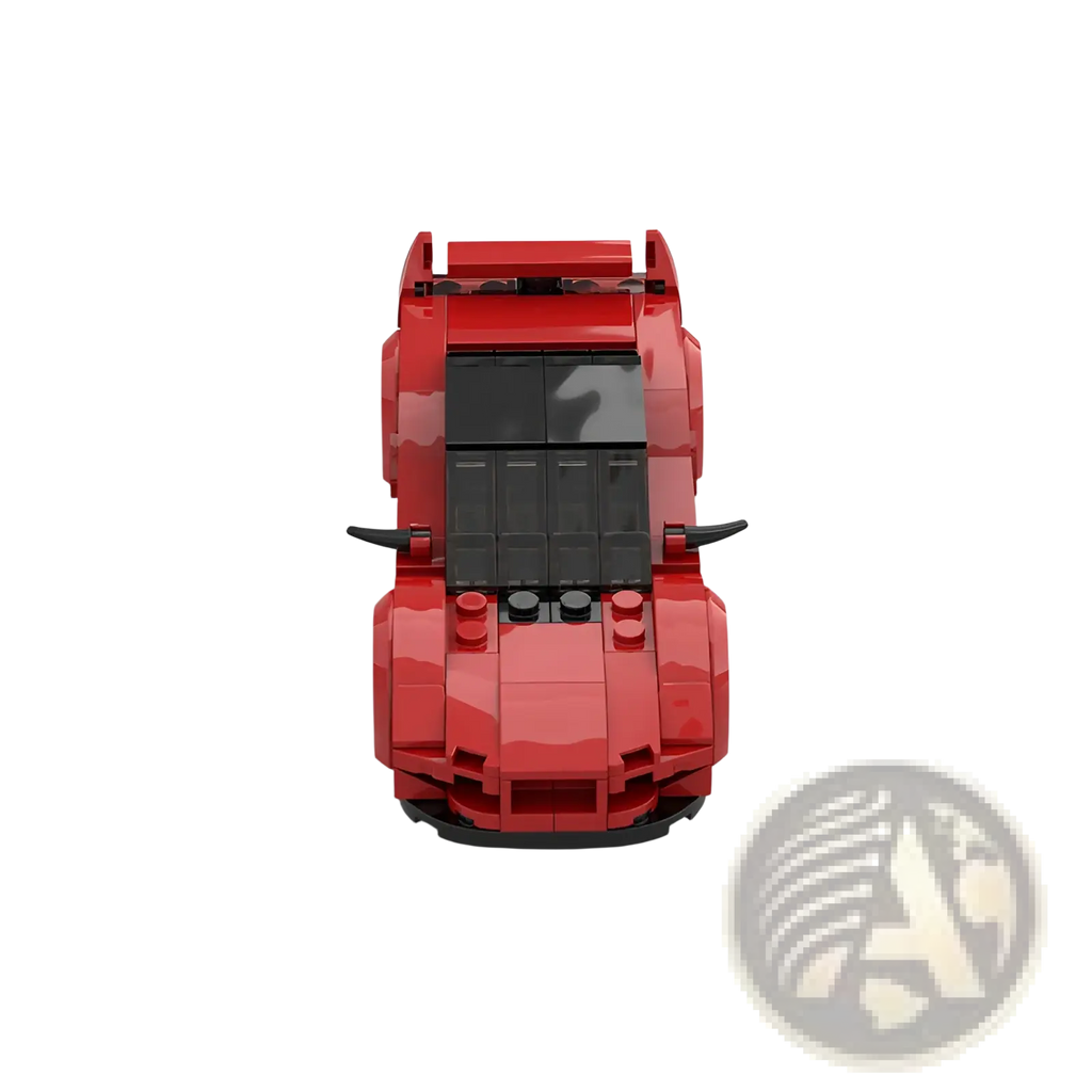 Red Lego Technic sports car building blocks toy with black roof and side mirrors made of durable plastic