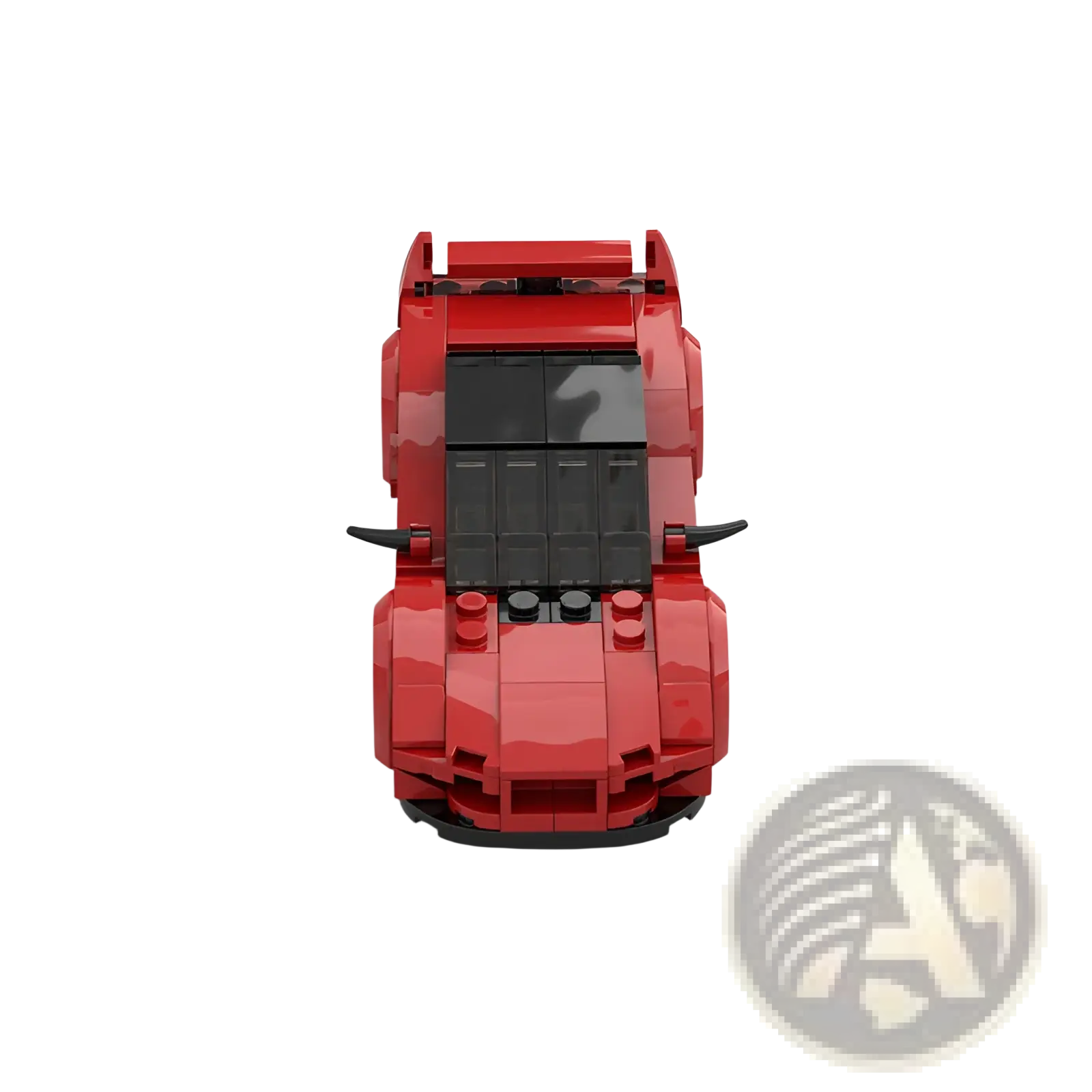 Red Lego Technic sports car building blocks toy with black roof and side mirrors made of durable plastic