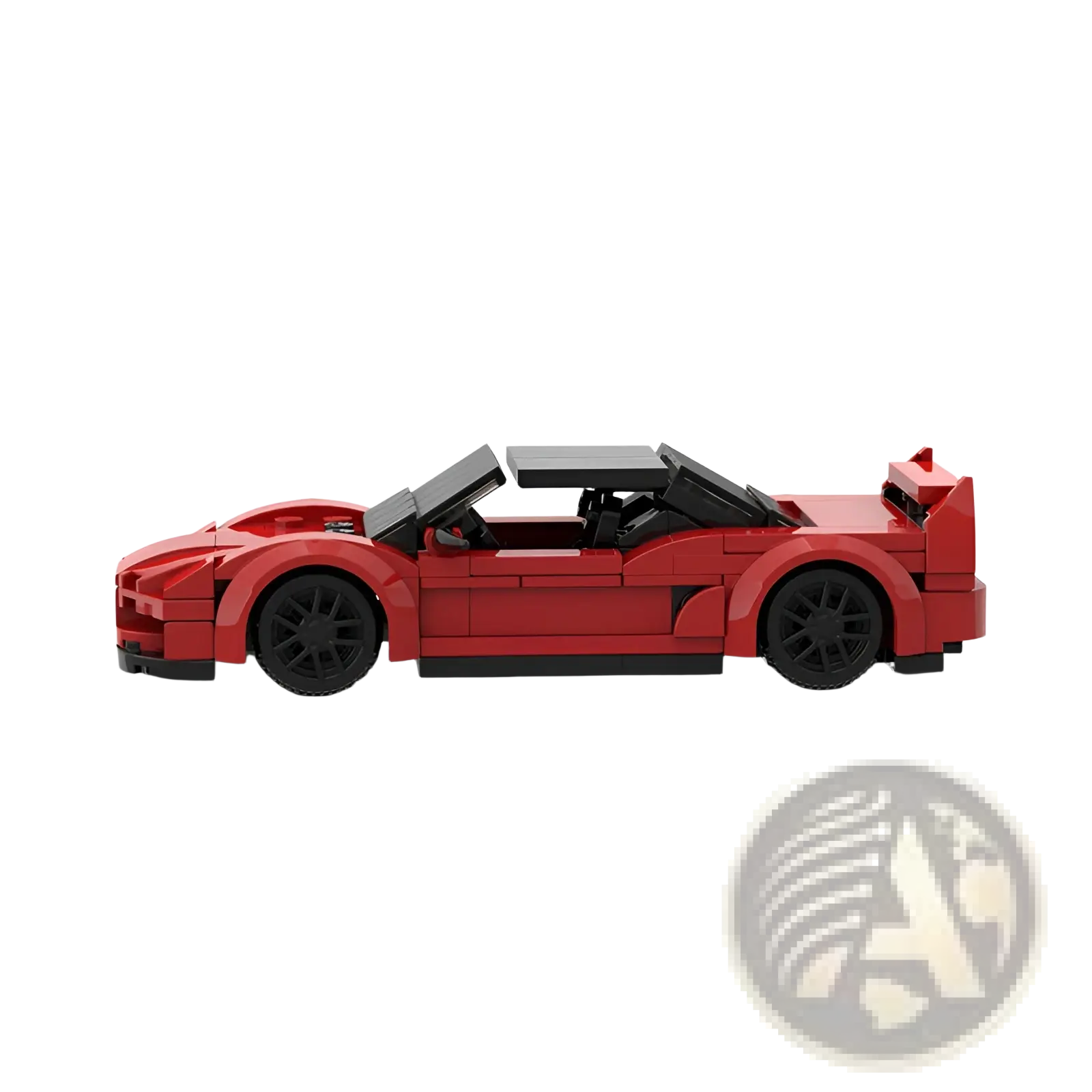 Red Lego Technic sports car building blocks toy featuring a red convertible design with black wheels and roof