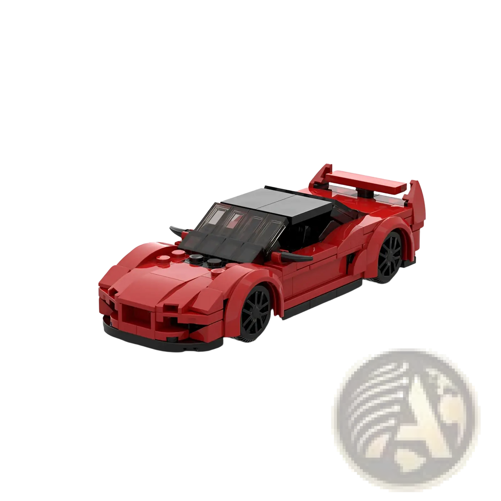 Red lego technic sports car building blocks toy with black wheels and roof for construction play