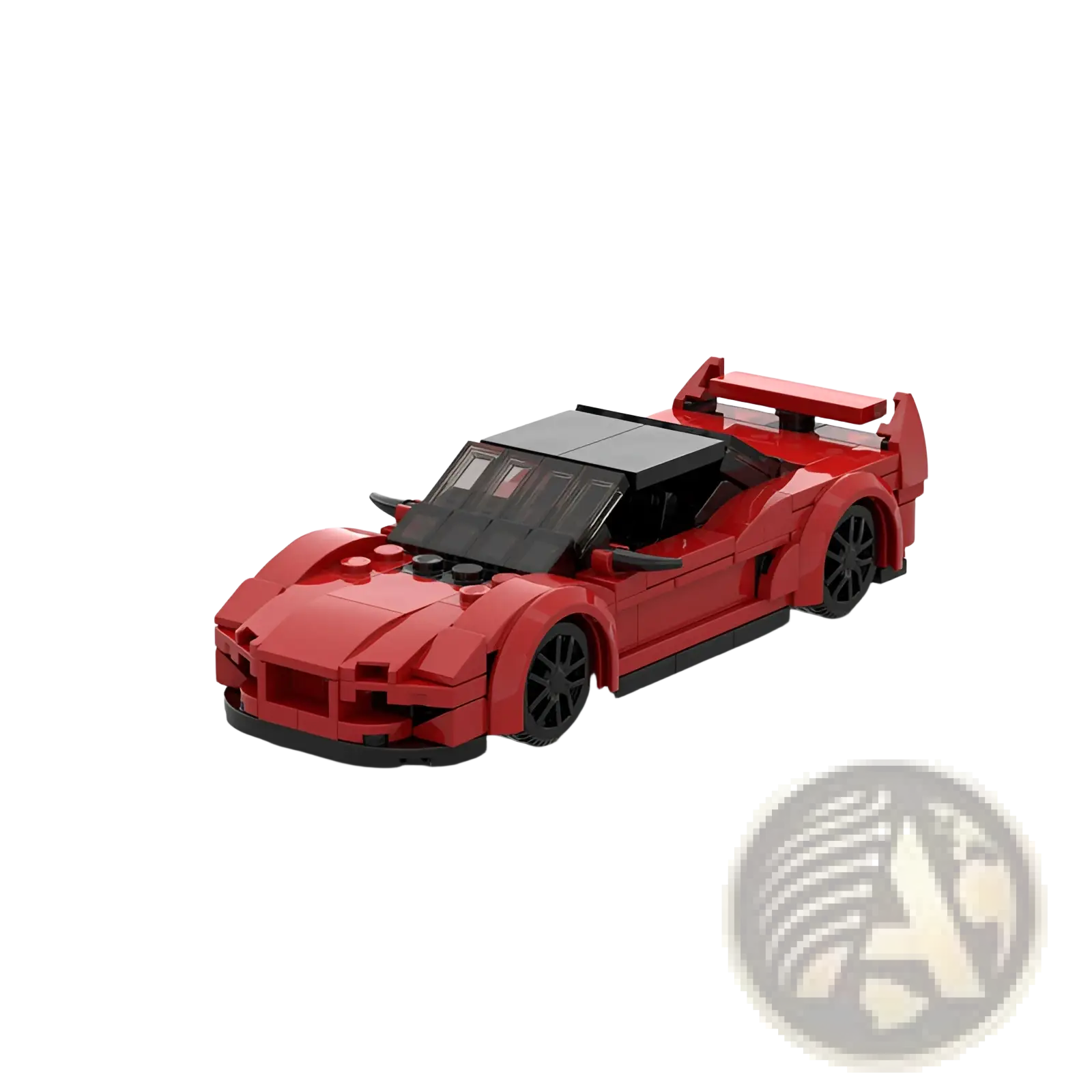 Red lego technic sports car building blocks toy with black wheels and roof for construction play