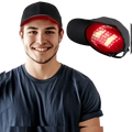 Black baseball cap with red led light panel for red light therapy hair growth and scalp treatment