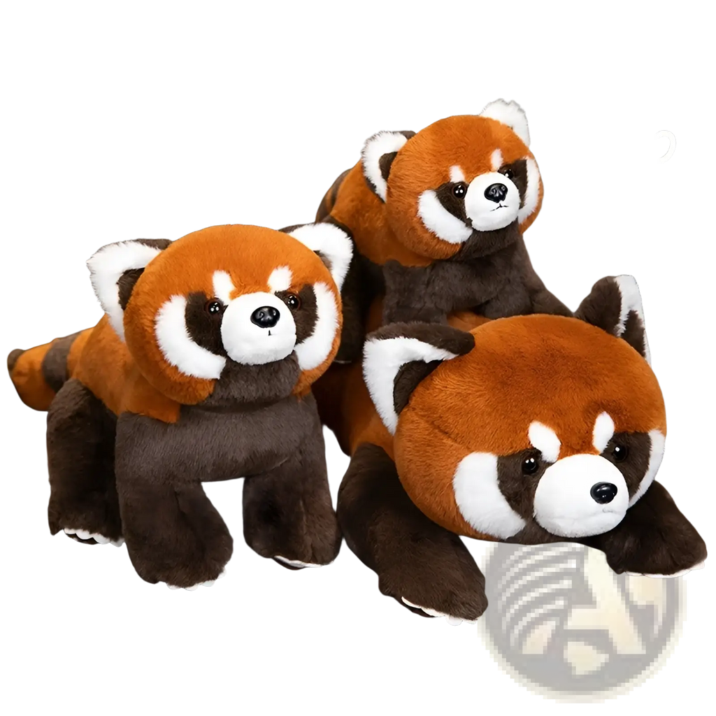 Cute red panda coati plush toy with soft orange and brown fur, white facial markings, and black eyes stuffed doll