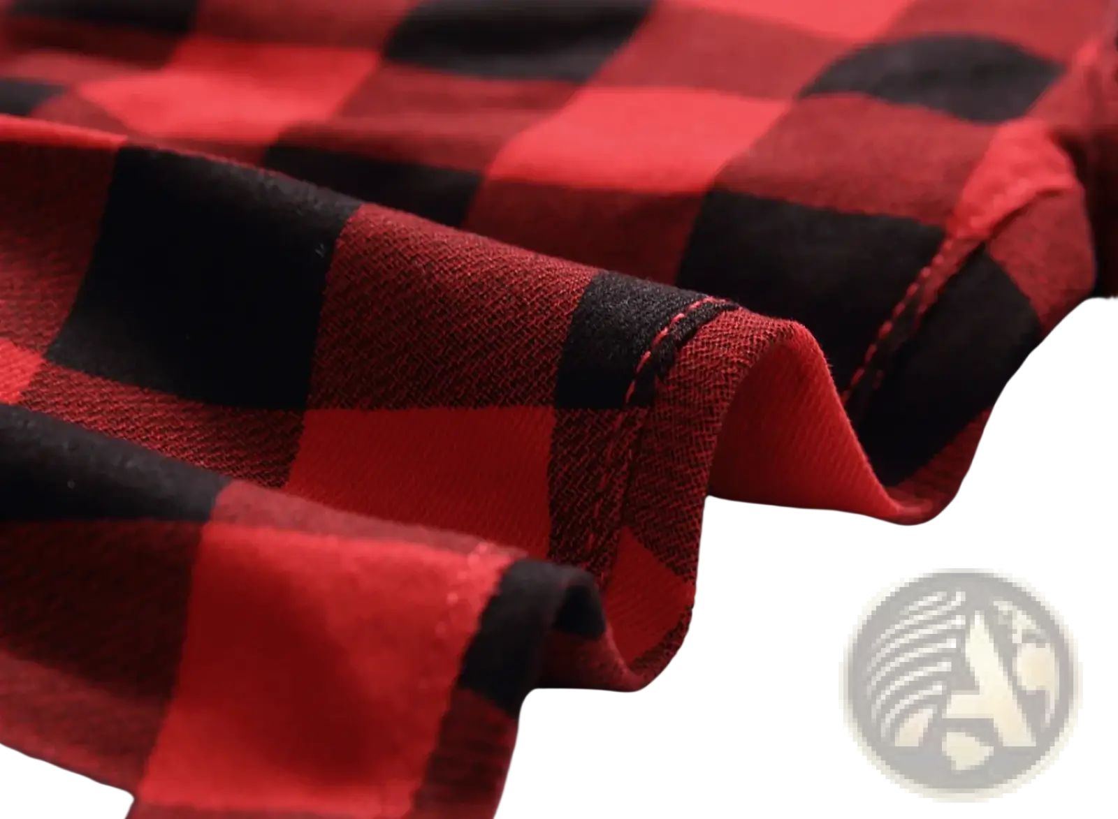 Red plaid slim fit denim jeans featuring red and black plaid flannel fabric with visible stitching along the fold