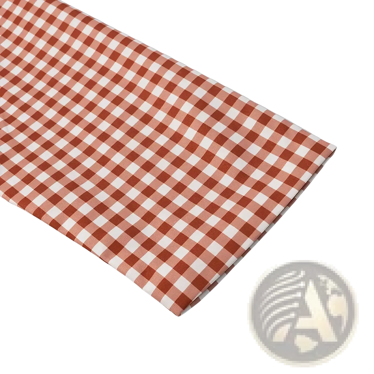 A folded piece of red and white gingham check fabric for a red plaid trench coat women casual long outerwear