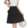 Black a-line skirt with white polka dots and a fitted waistband in a red polka dot a-line midi skirt product image