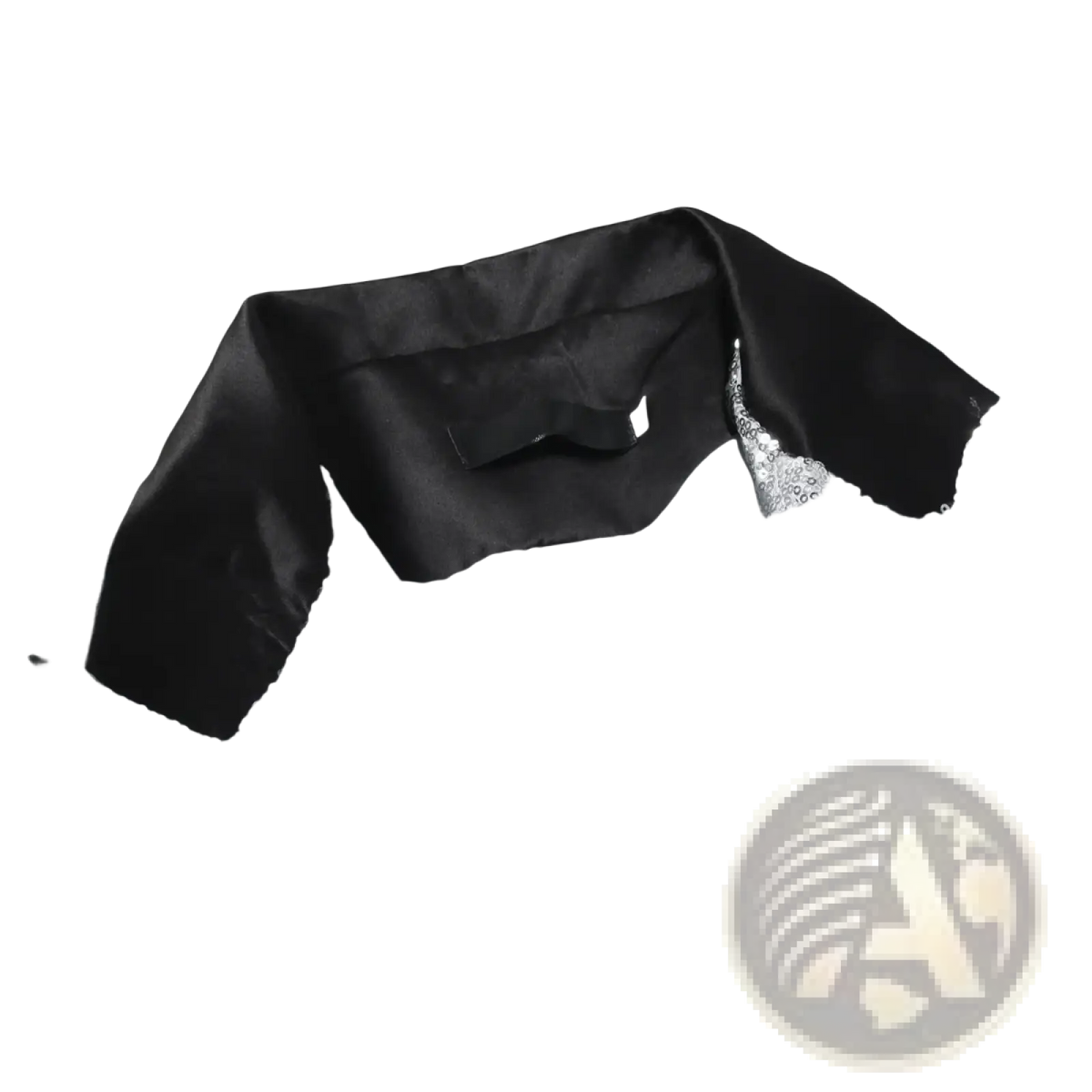 Silver sequined men’s party blazer with black satin collar and trim highlighting elegant evening wear