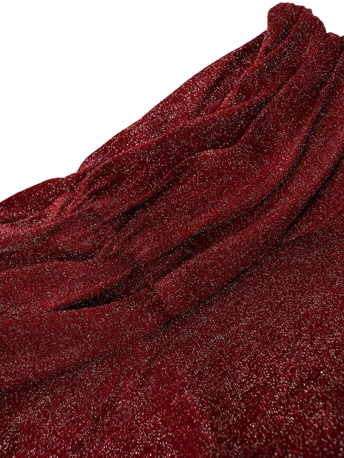 Red off-the-shoulder glitter mermaid gown made of rich deep red shimmering textured fabric