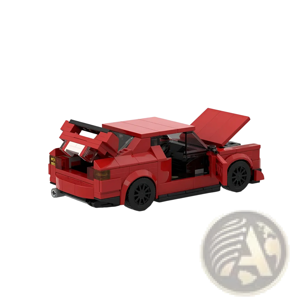 Red sports car building block set m10386 featuring a red lego technic sports car with black wheels and open doors