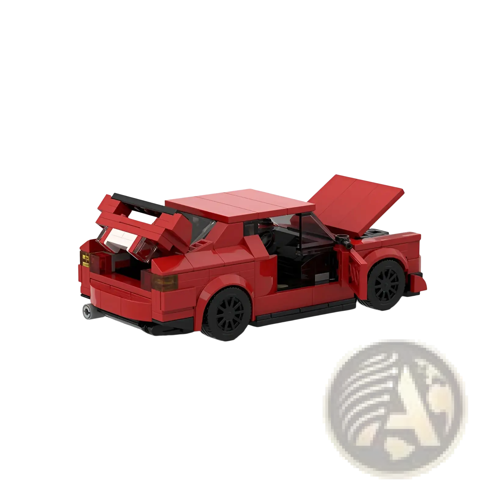 Red sports car building block set m10386 featuring a red lego technic sports car with black wheels and open doors