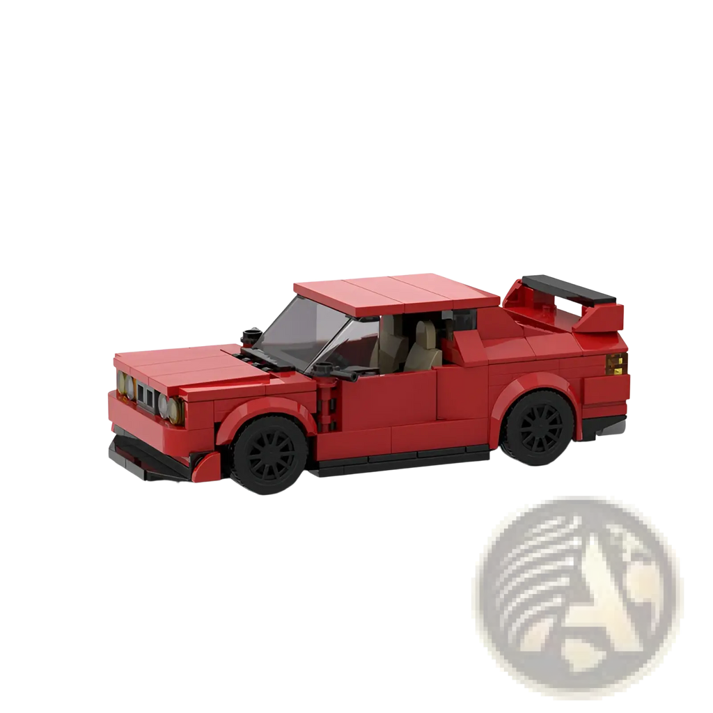 Red sports car building block set m10386 featuring a red lego technic model with black wheels and spoiler