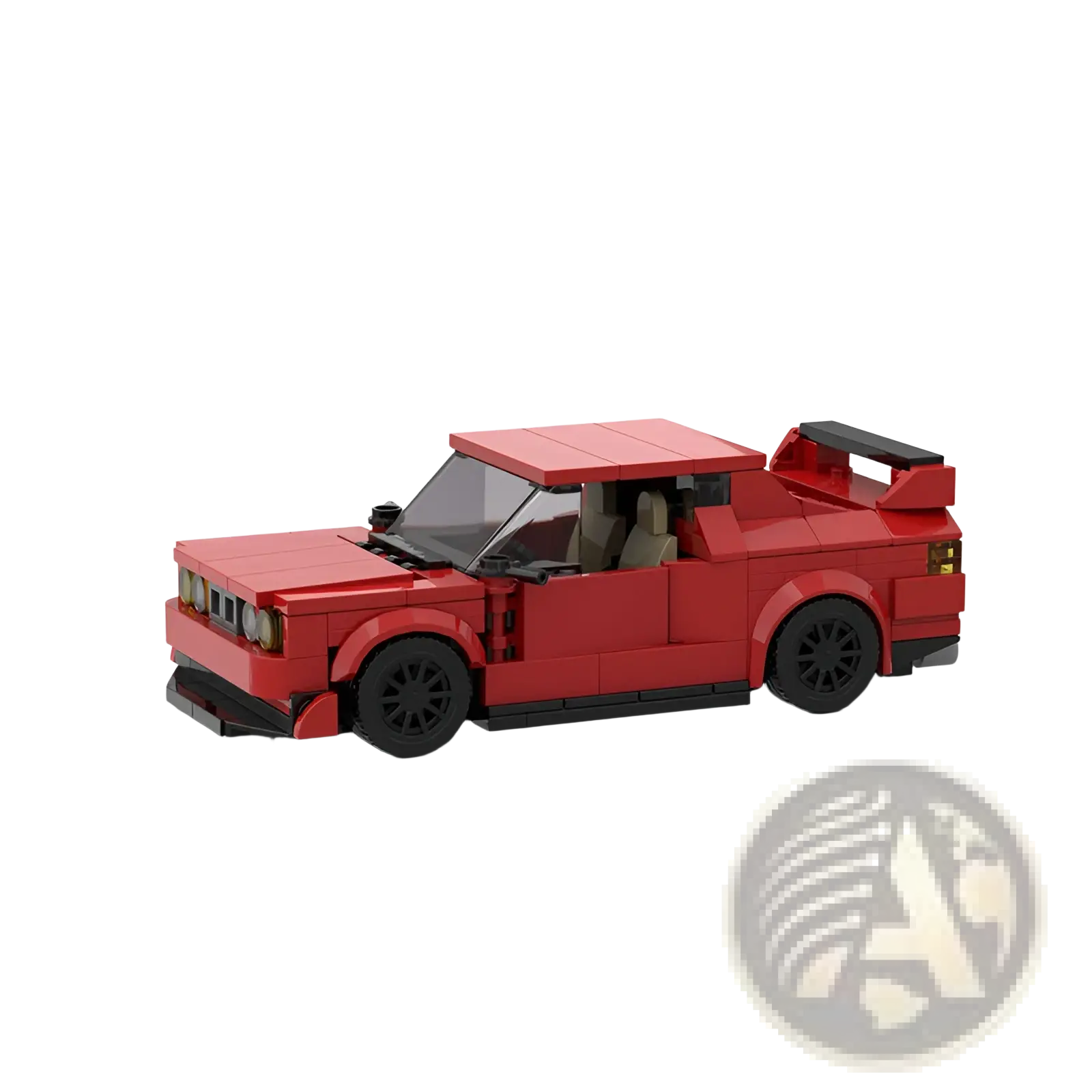 Red sports car building block set m10386 featuring a red lego technic model with black wheels and spoiler