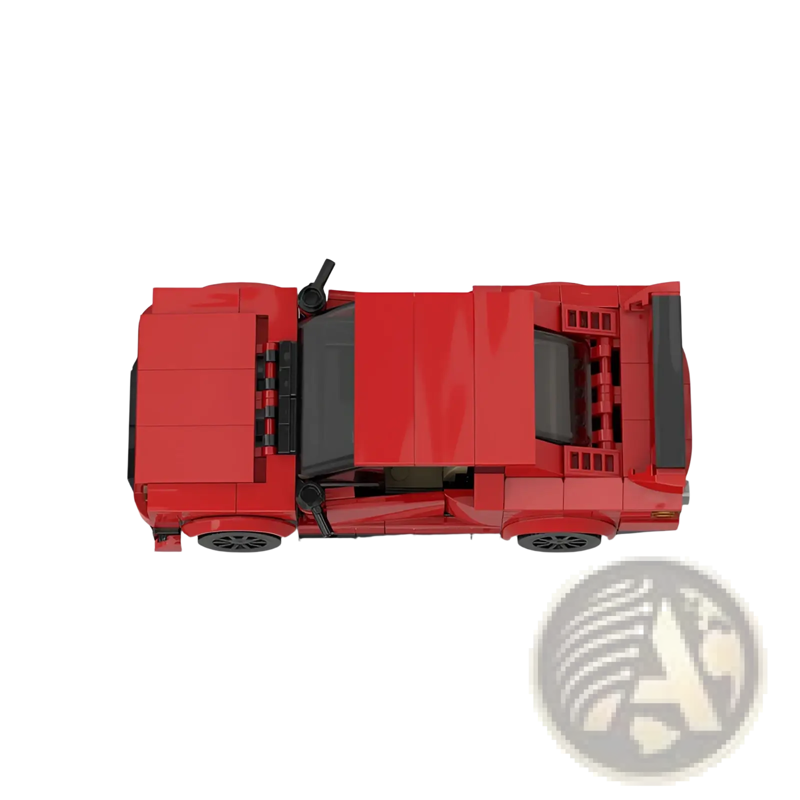 Red sports car building block set M10386 model featuring a red lego design with black accents and detailed engine components