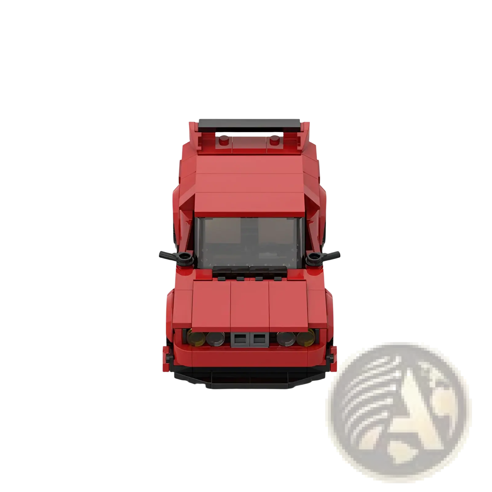 Red sports car building block set M10386 featuring a red lego brick-built design with black accents and roof spoiler