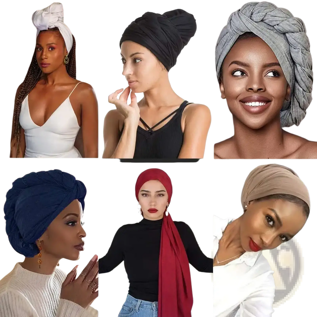 Red stretchy turban headwrap for women in soft flowing fabric with a sleek wrapped design