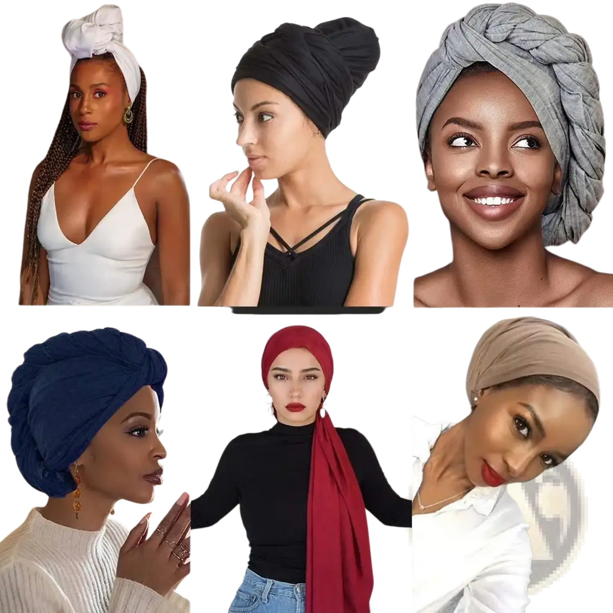 Red stretchy turban headwrap for women in soft flowing fabric with a sleek wrapped design