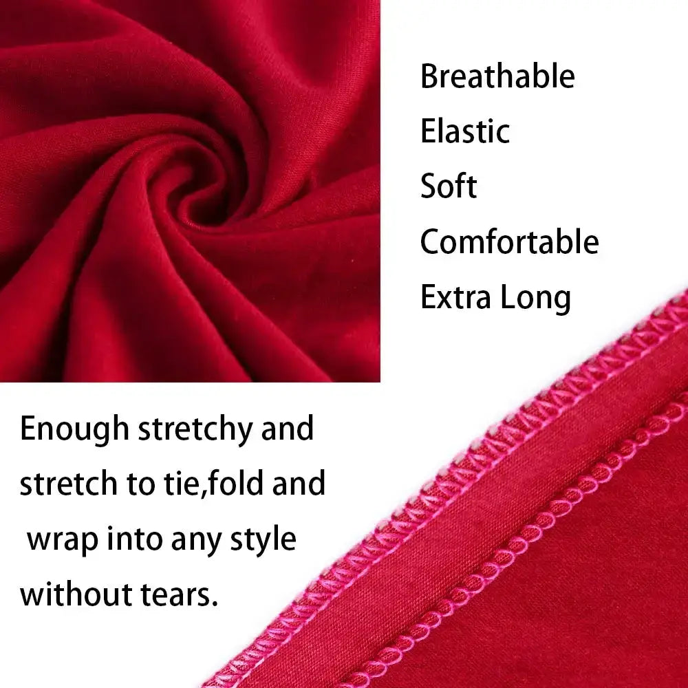 Red stretchy turban headwrap for women made of vibrant soft fabric with a pink stitched edge