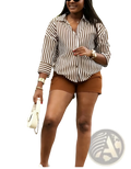 White chain-strap handbag with compact structured design paired with red striped loose fit button up shirt