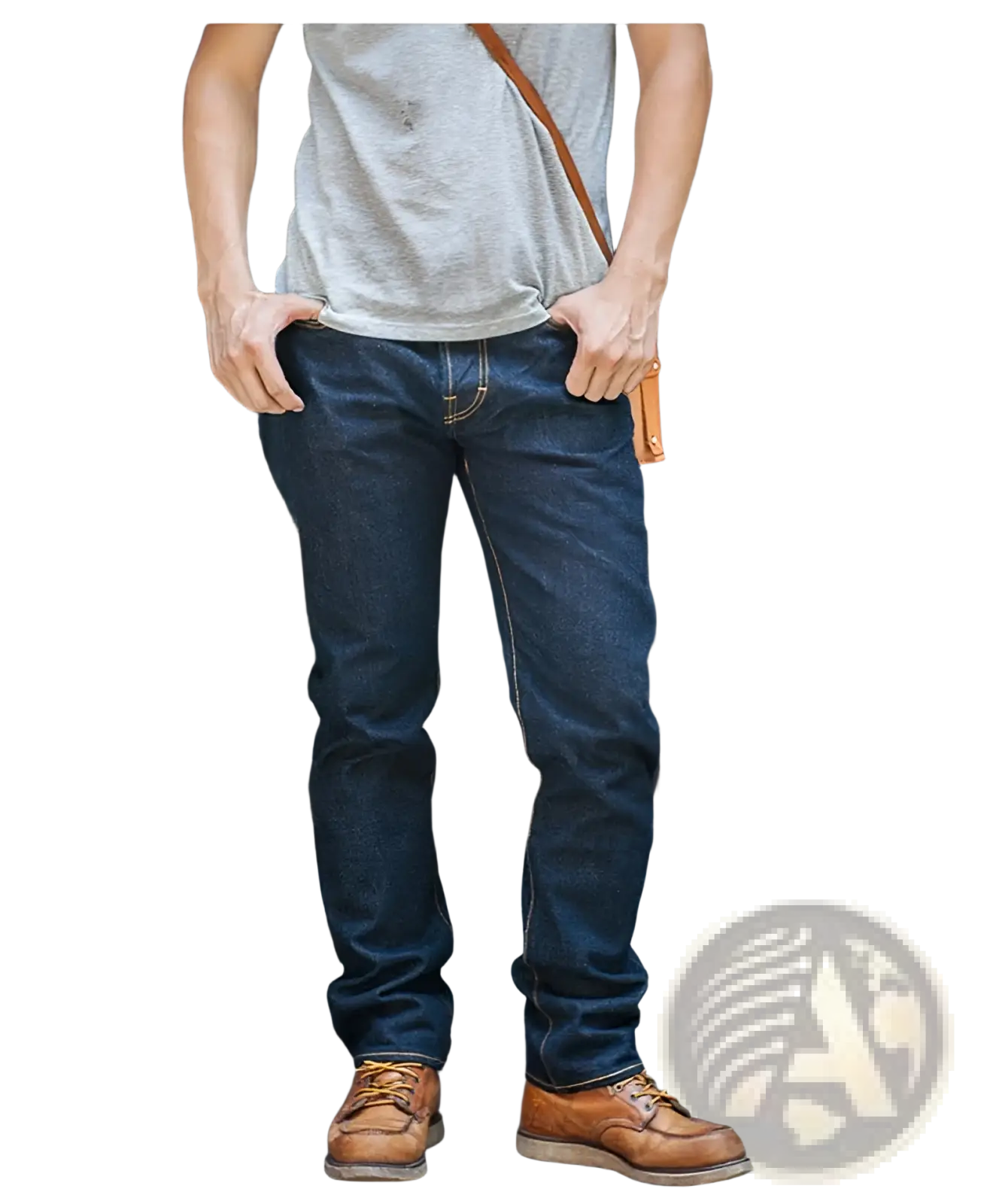 Dark indigo Red Tornado 16oz slim straight selvedge jeans with visible stitching and classic straight-leg cut