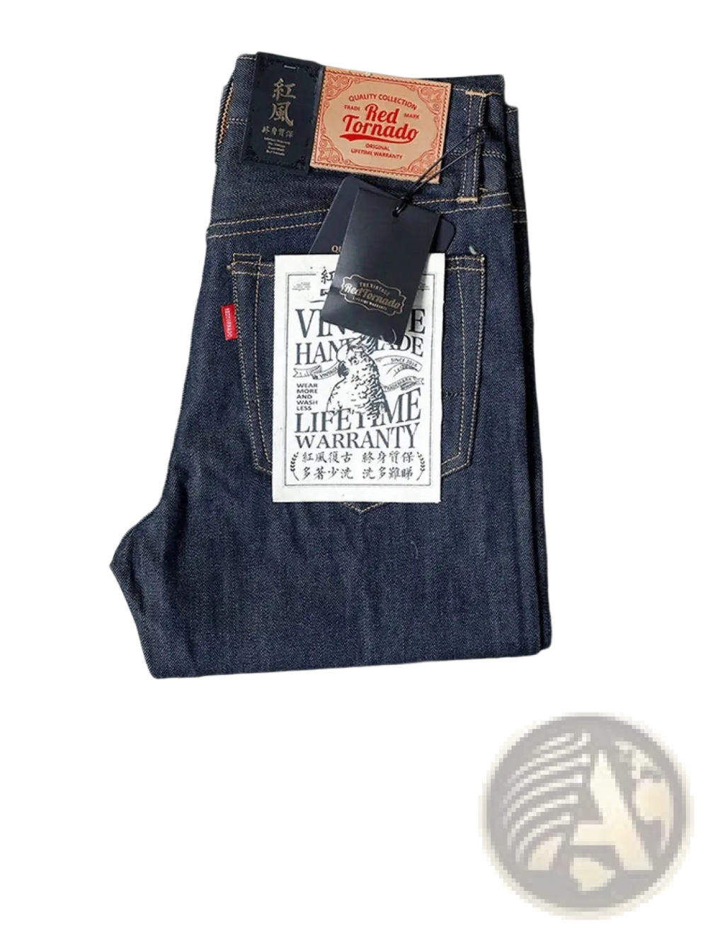 Dark indigo Red Tornado 16oz slim straight selvedge jeans with vintage handmade design and red brand tags