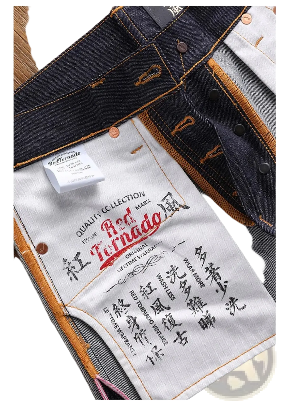 Dark-wash dark wash denim red tornado 16oz slim straight selvedge jeans with white label and orange stitching