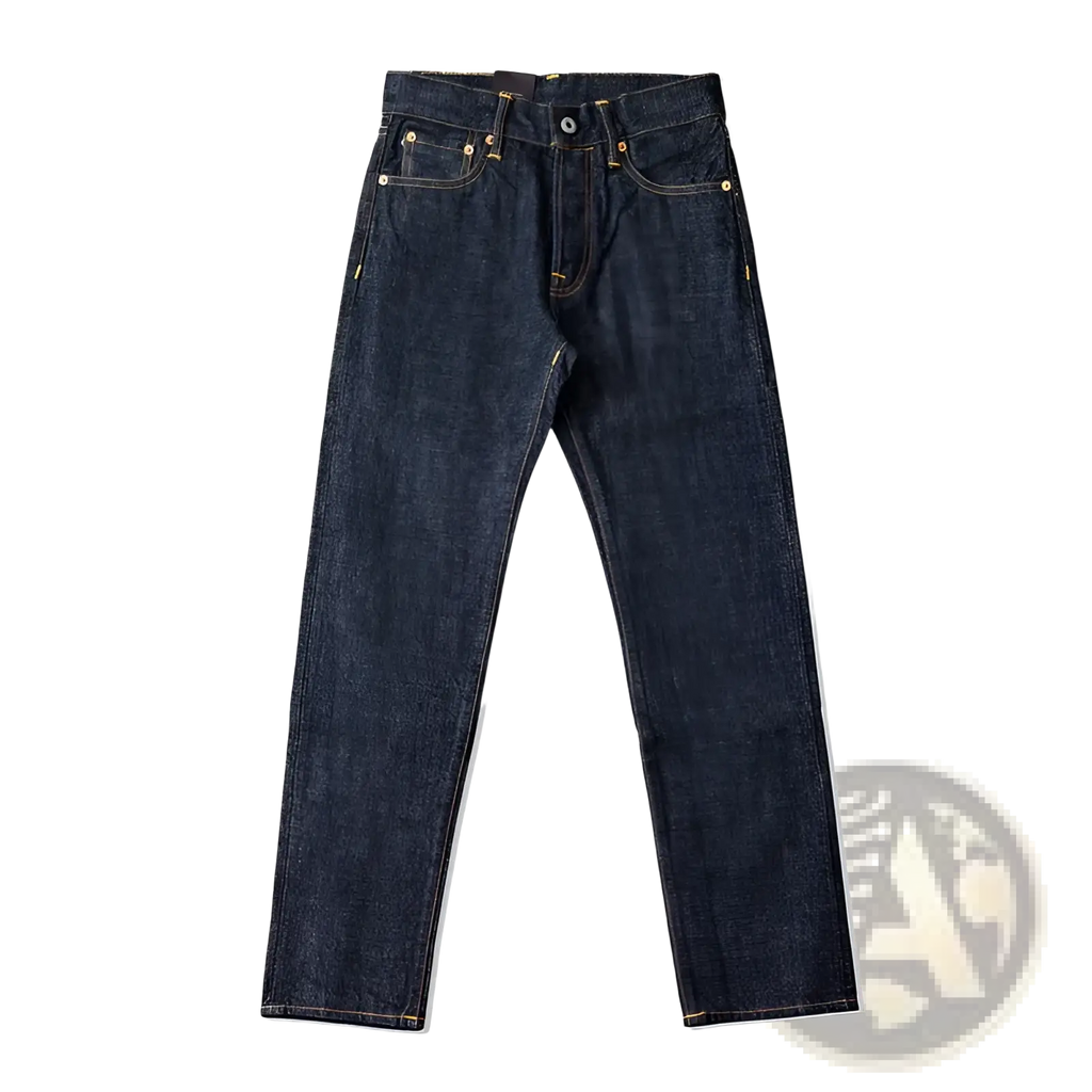 Red tornado 16oz slim straight selvedge jeans in dark indigo denim with gold-toned hardware and a classic straight-leg cut