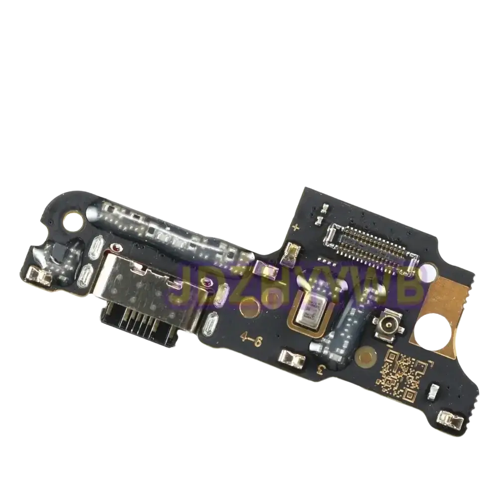 Black redmi 14c charging board flex cable with usb-c port gold connectors printed markings and qr code