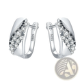 Refined copper round stud earrings for women featuring silver huggie design with diagonal clear and black cubic zirconia stones