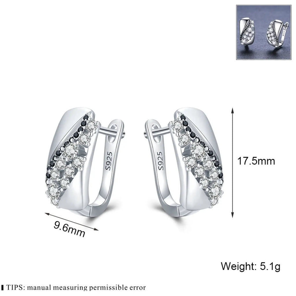 Refined copper round stud earrings for women featuring silver huggie earrings with clear and black cubic zirconia stones