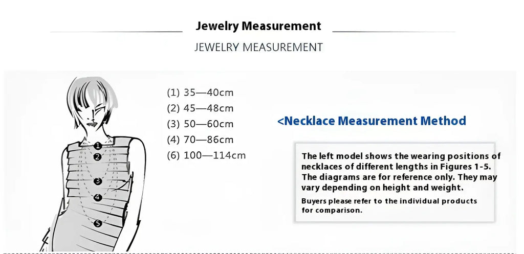 Illustrated diagram of a woman wearing refined copper round stud earrings with layered necklace length guides